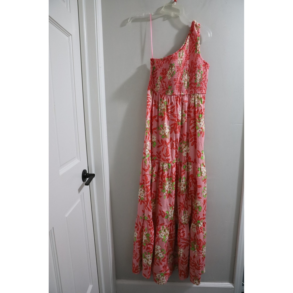 Flora Bea NYC Pink Floral One Shoulder Smocked Tiered Maxi Dress Small NWT